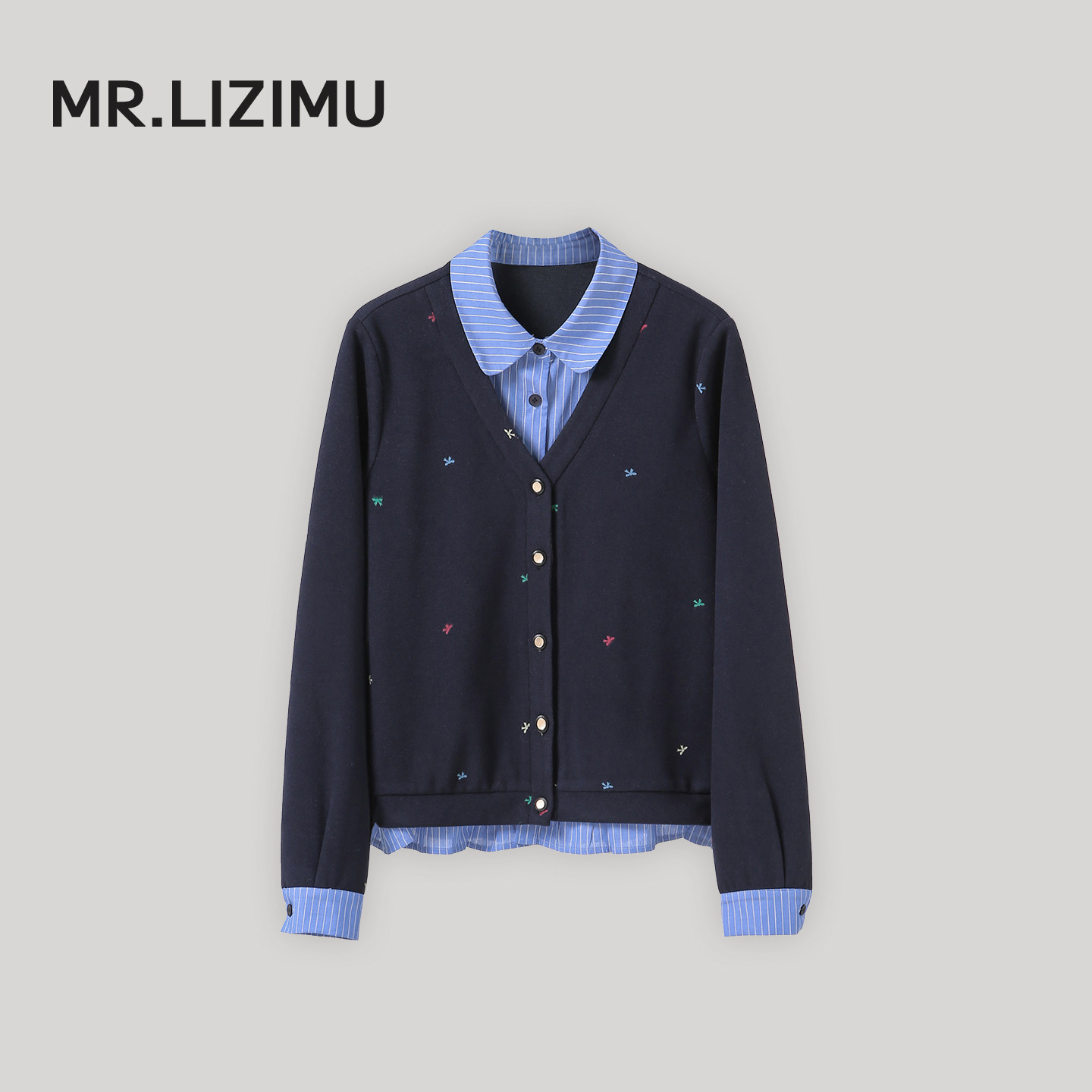 李子木先生休闲衬衫领卫衣女2026春季休闲减龄绣花假两件上衣开衫