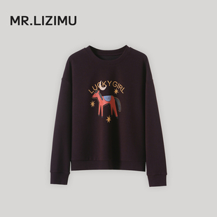 上衣 宽松显瘦减龄长袖 李子木先生休闲卡通印花圆领卫衣女秋季 新款