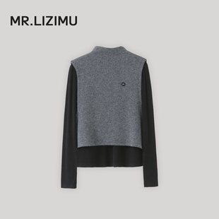 李子木先生2025冬季双面磨毛T恤女高级感叠穿打底上衣马甲两件套