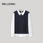 李子木先生假两件减龄卫衣女2026春季新款百搭休闲衬衫领长袖上衣