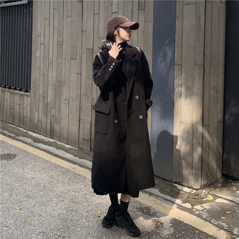Real price long loose British style thick cotton over the knee woolen coat coat