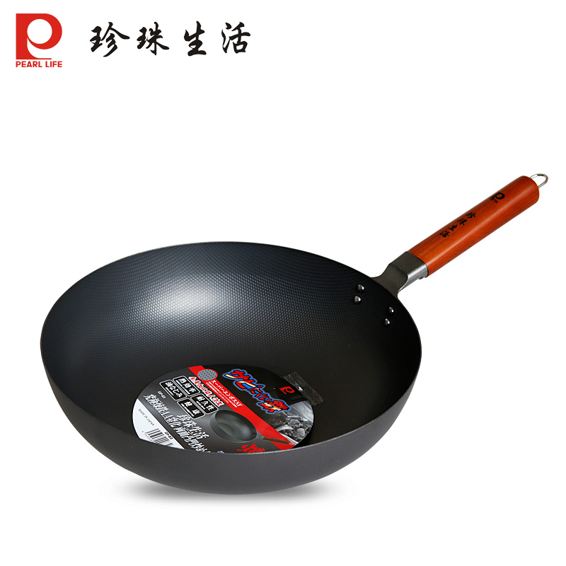 珍珠生活日本进口熟铁锅加厚1.4mm无涂层平底家用不易锈炒锅30cm