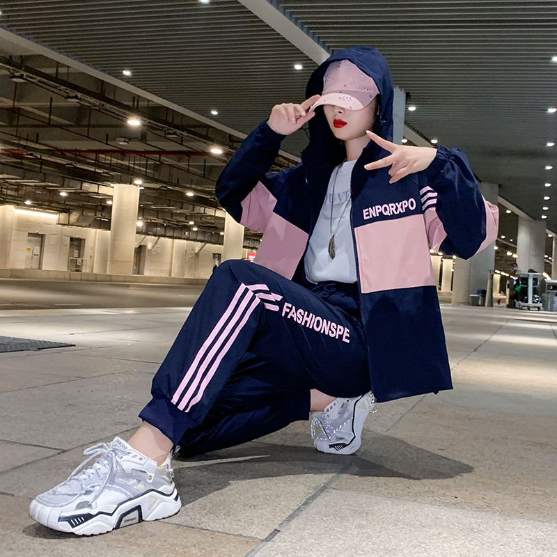 新款加绒加厚运动服套装女秋冬潮牌休闲学生跑步宽松大码两件套