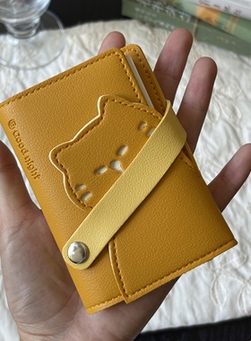 可爱mini黄色猫咪抱抱活页手帐本高颜值便携手工皮质日记本口袋本