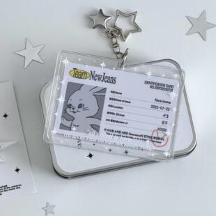 星星透明闪粉卡套亚克力3寸追星小卡横版拍立得保护套钥匙扣挂件