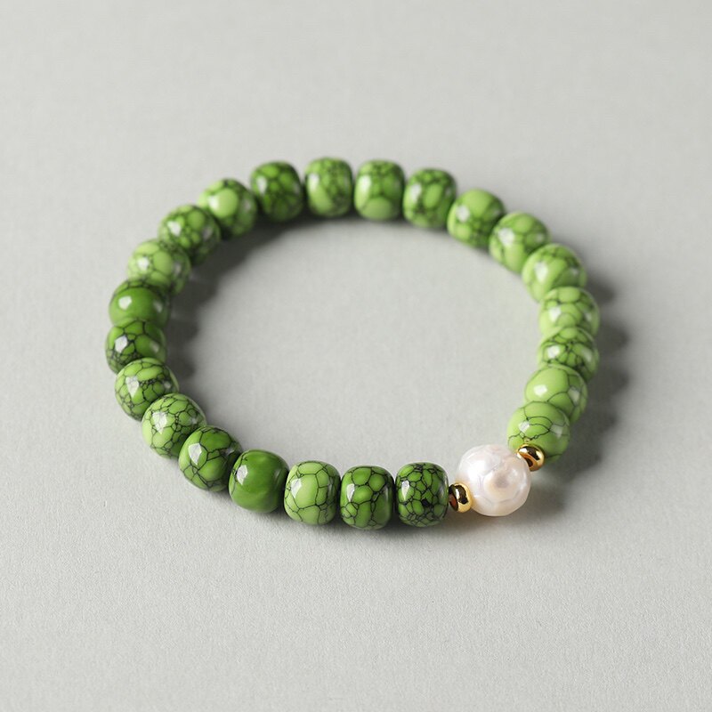 자연 YUNXI 소재 유채 노란색 청록색 팔찌 남성과 여성을위한 구식 높은 도자기 문화 장난감 불교 구슬 팔찌 액세서리