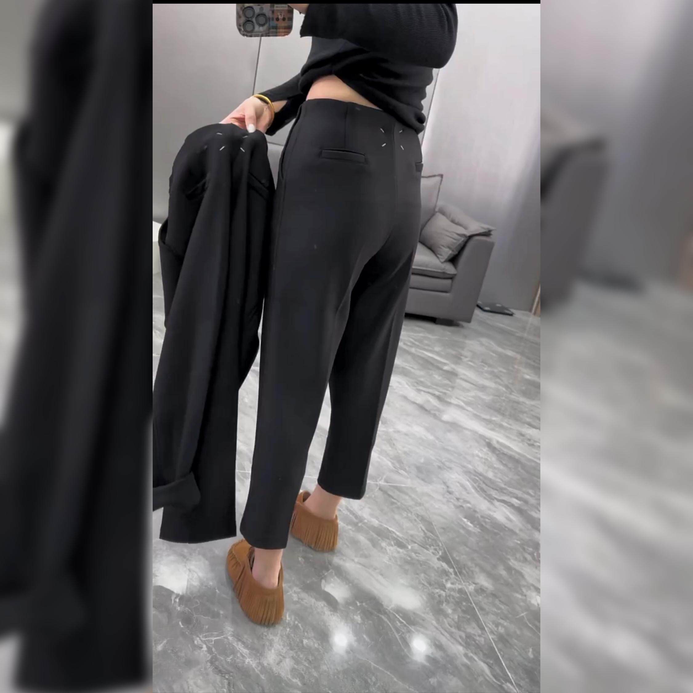 欧货黑色字母西装裤女春新时尚百搭高腰显瘦直筒哈伦裤休闲九分裤