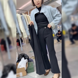 直筒裤 黑色高腰显瘦职业通勤微喇叭西装 百搭九分休闲裤 女春时尚 裤
