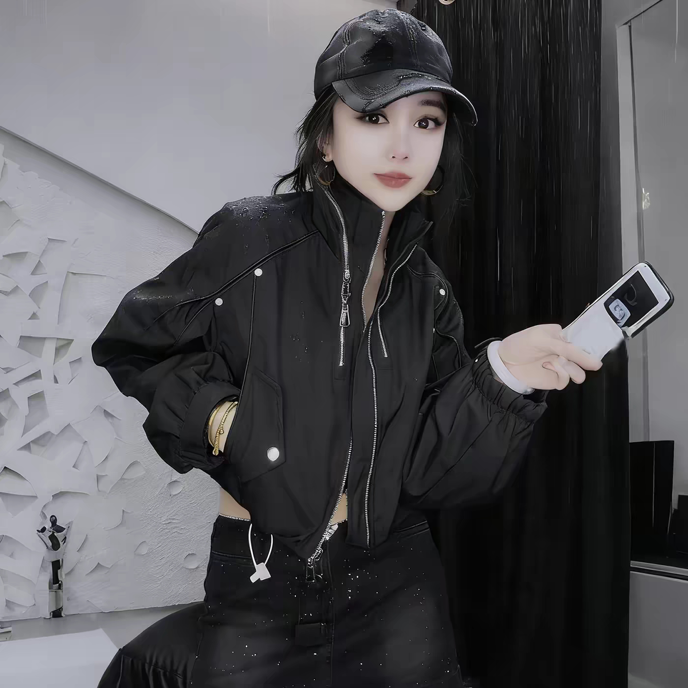 工装风机车服2026春韩版时尚立领短款夹克女拉链装饰百搭酷帅外套