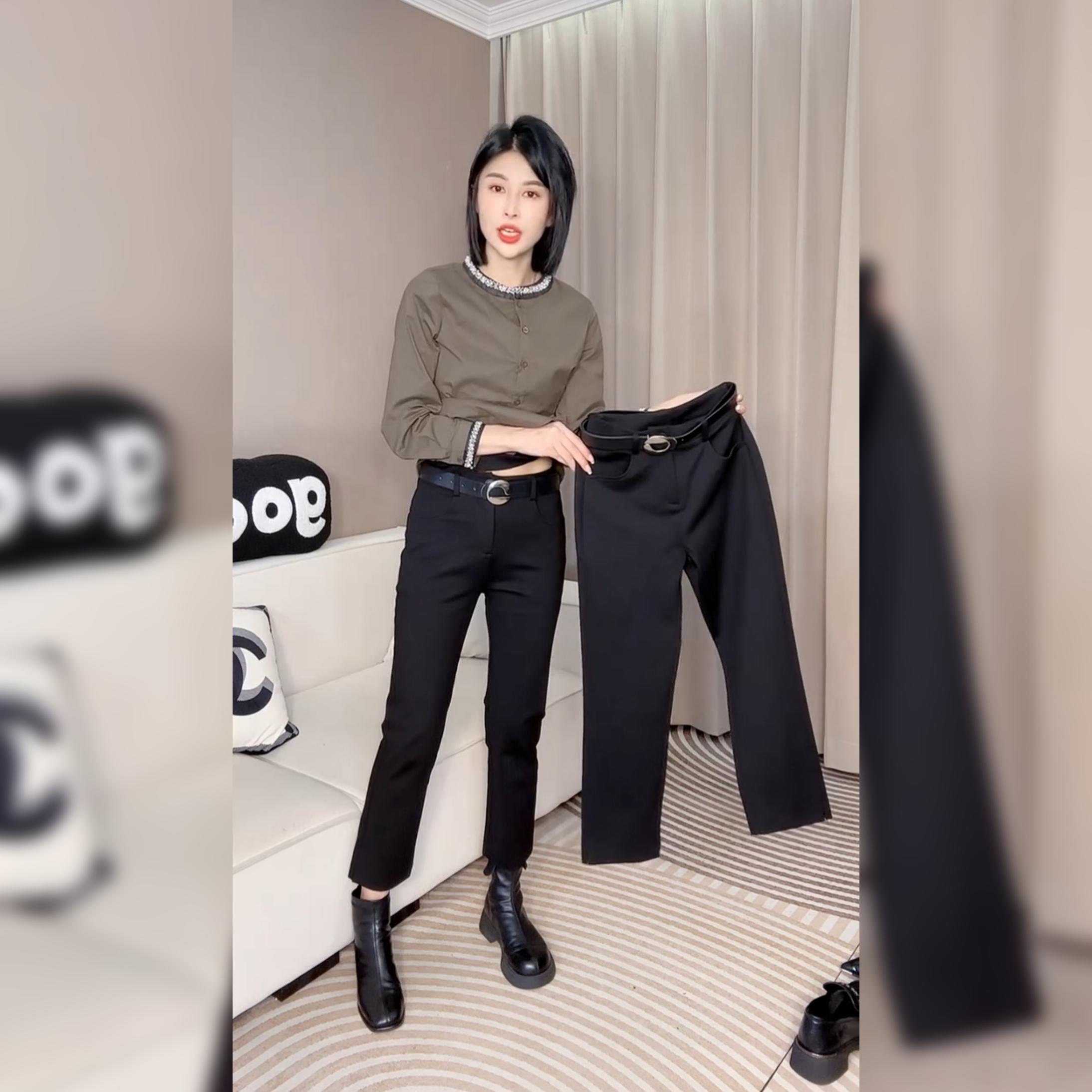 2025秋季新款小西裤女黑色烟管裤修身显瘦九分弹力小脚休闲铅笔裤