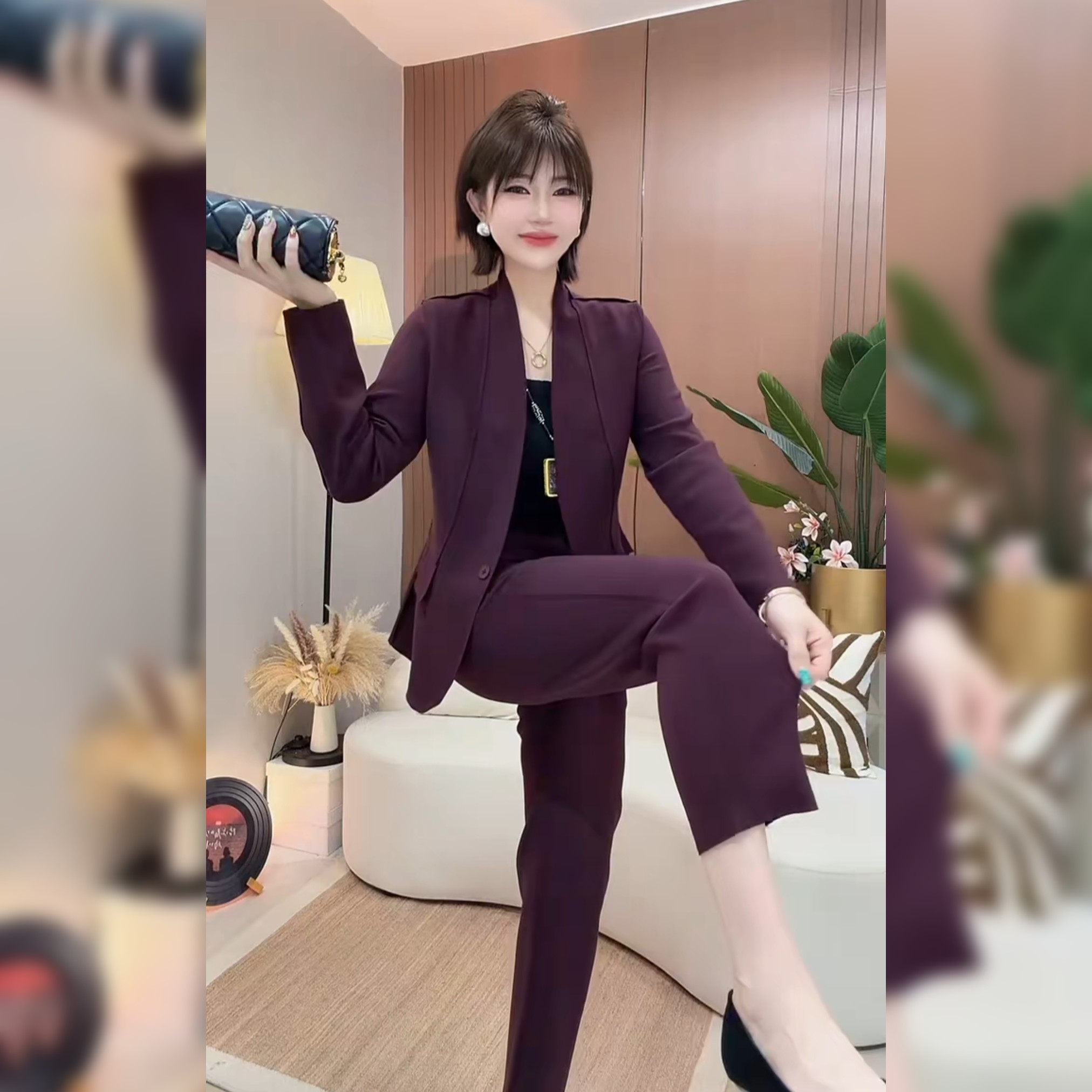 外套九分铅笔裤两件套通勤简约图片