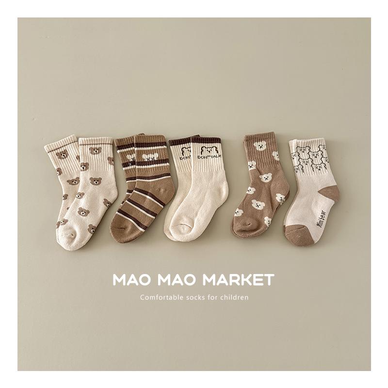 儿童袜子冬季加厚大童小孩长筒袜毛圈加厚ins韩版小熊男童中筒袜