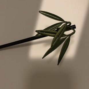 原创非遗绒花缠花竹叶发簪渐变染色汉服配饰旗袍古风首饰竹枝簪子