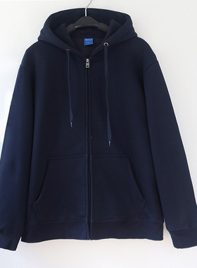 25年冬季新款加绒连帽藏蓝色外套嘻哈宽松大码情侣款加厚外套