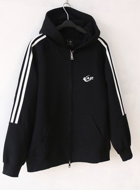 正品美式开衫三条杠外套连帽卫衣春秋新款宽松双拉链黑色女外套