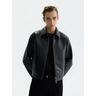 JACKET PADDED 复古短宽肌理棉服皮衣夹克 LEATHER PURE2