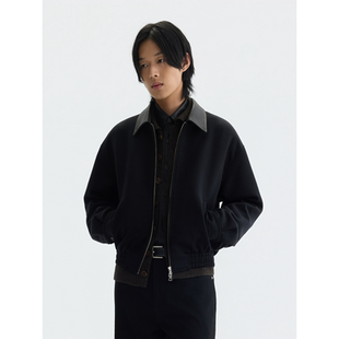 JACKET CASHMERE 羊绒羊毛混纺皮领短宽拉链夹克 WOOL PURE2