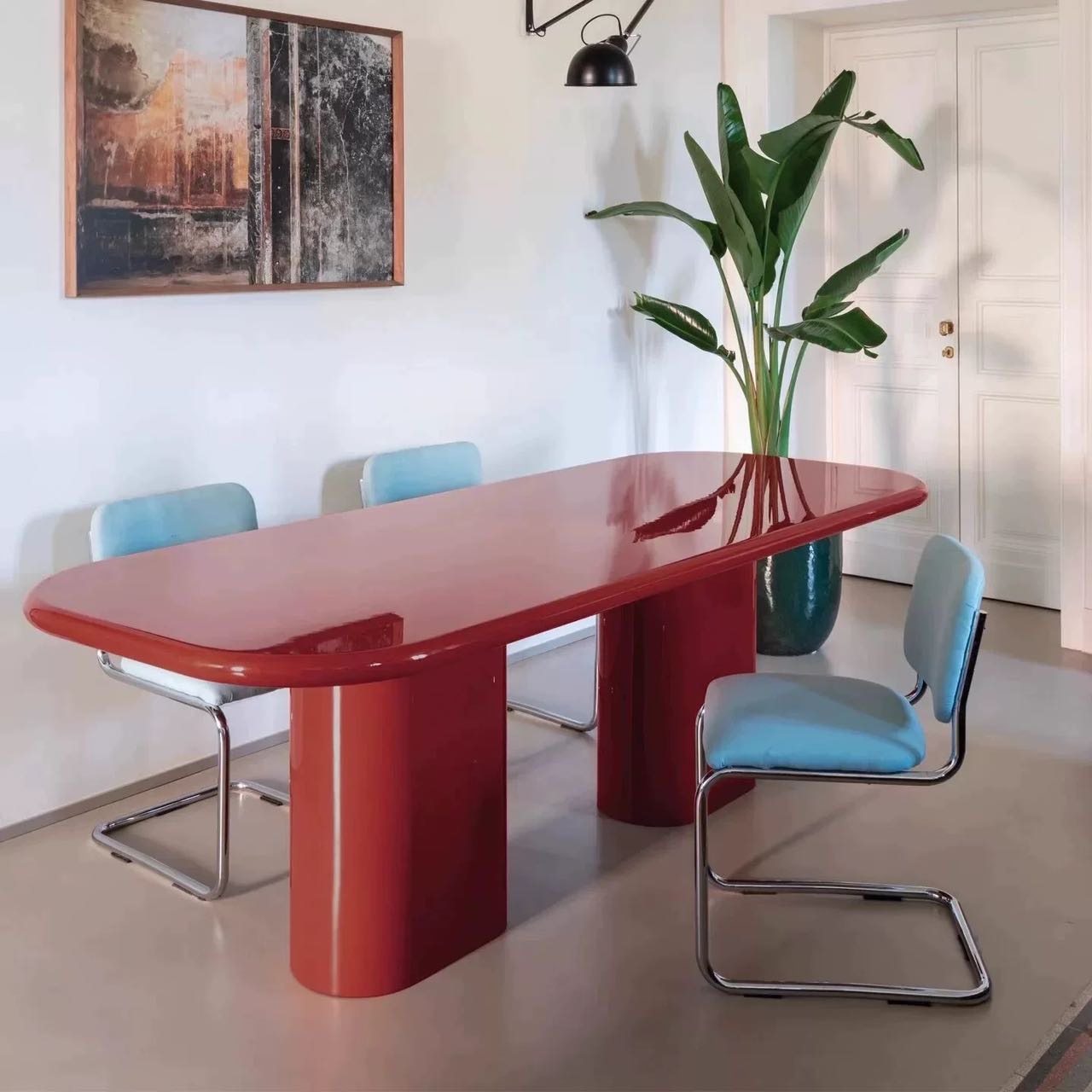 极简实木椭圆形餐桌现代简约轻奢会议桌长桌设计师工作台