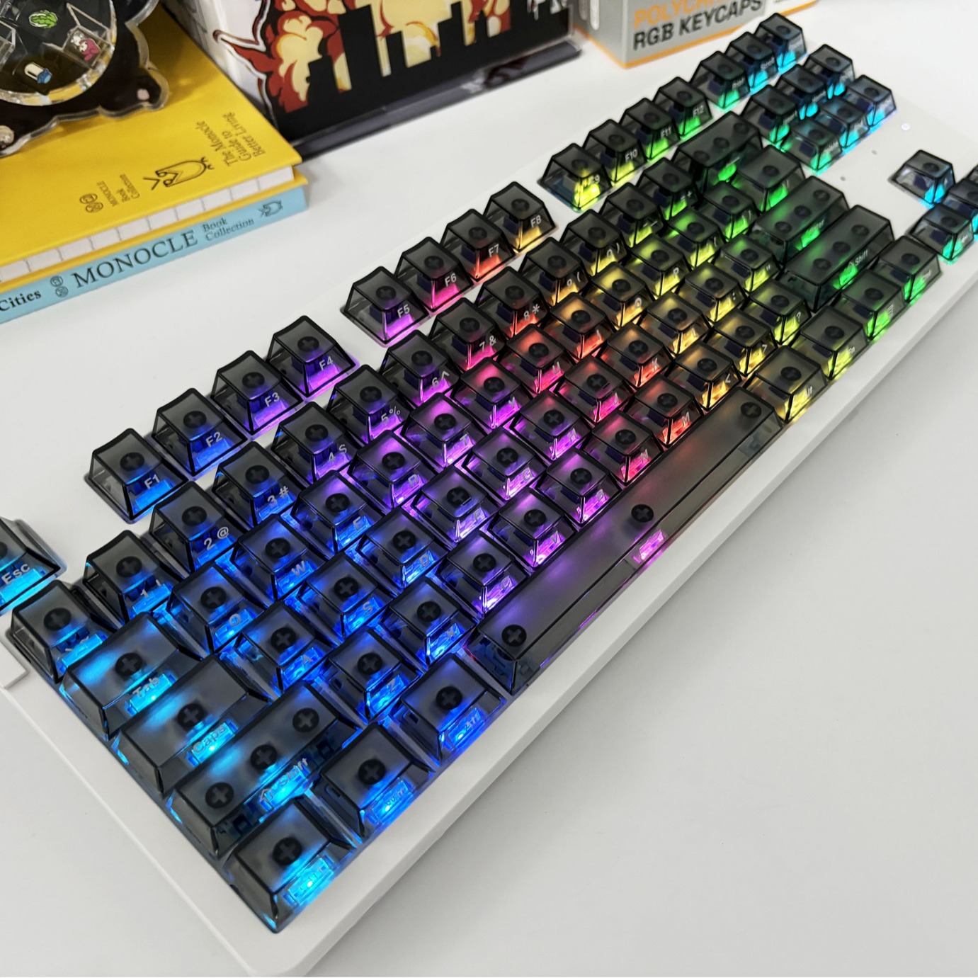 侧刻透明键帽白雾黑PC材质原厂高度小全套无加强筋透明键帽冰晶键