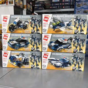 启蒙警察变形机器人金刚疾风战将6合一拼装男孩益智玩具积木1407