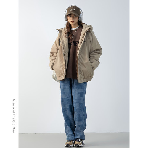 米苏与老男人日系冬季外套男棉服女连帽2023新款山系潮牌夹克棉衣