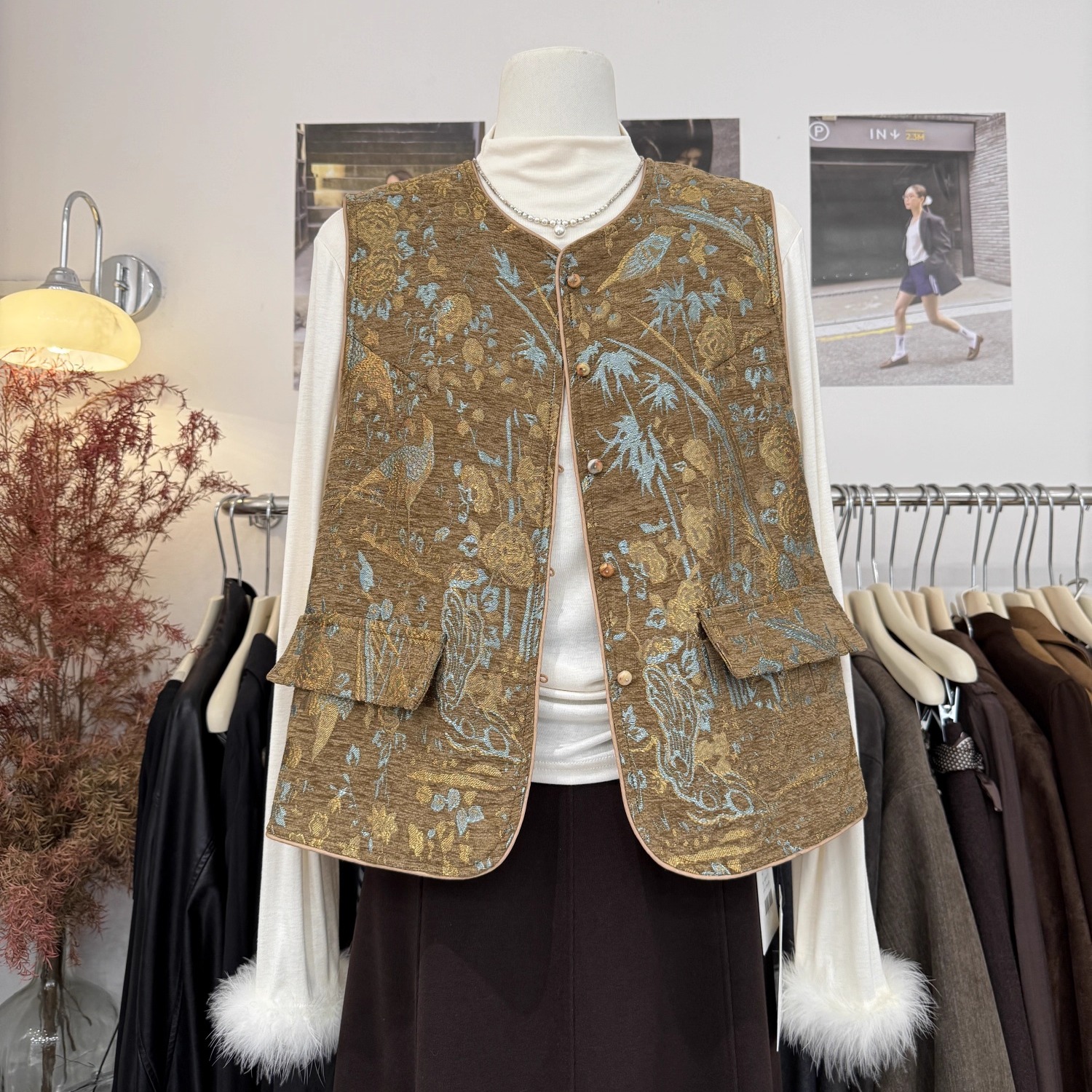 新中式复古提花开衫马甲圆领外套