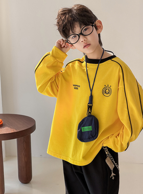 男童长袖T恤春秋款2026新款儿童春装上衣韩版男孩痞帅纯棉卫衣服