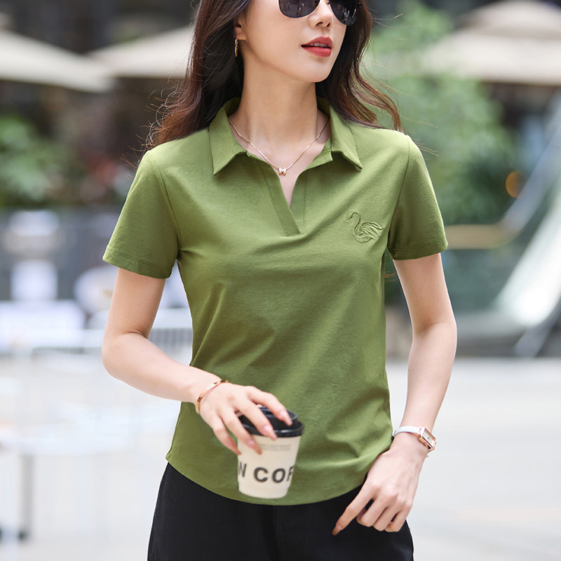 夏季Polo衫领正肩短袖t恤女2026新款洋气小衫百搭显瘦体恤上衣女