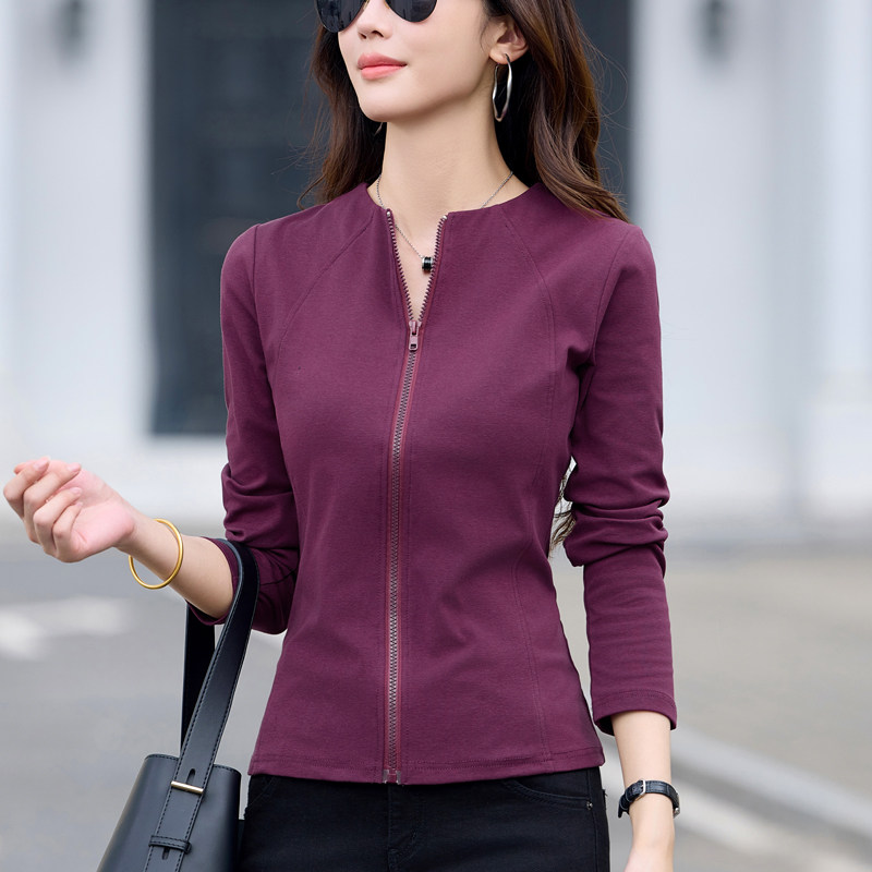 开衫拉链纯棉长袖t恤女2025春秋新款内搭修身运动休闲打底衫上衣,女装/女士精品,T恤,淘宝优惠券,粉丝福利购,淘宝优惠卷