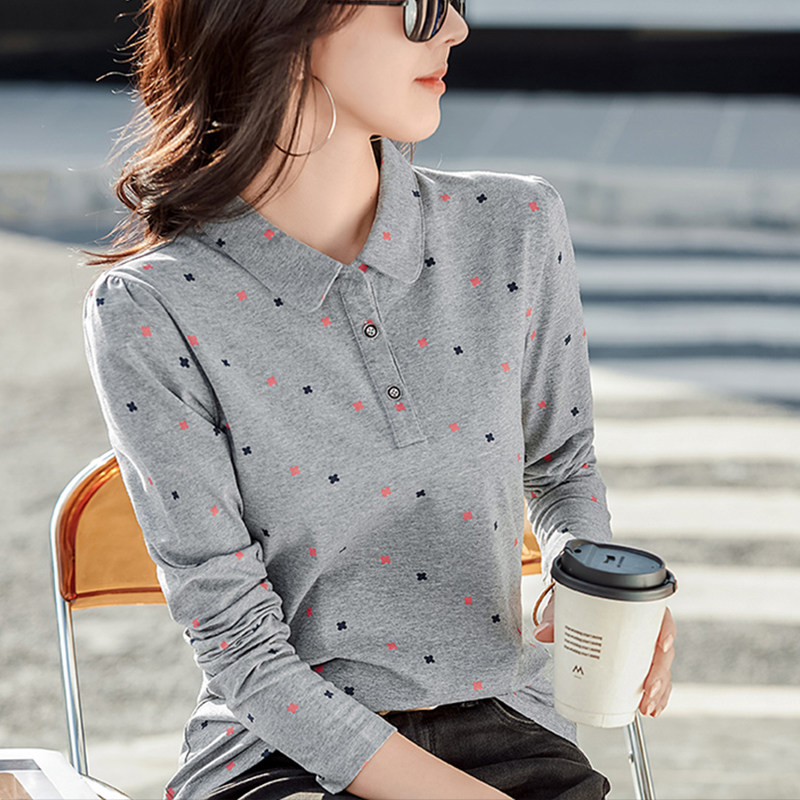 翻领春秋长袖t恤女2025新款修身打底衫内搭Polo衫外穿休闲体恤女