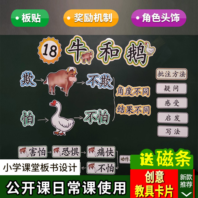 牛和鹅板书教具设计小学四上语文公开课黑板贴教师教学比赛卡片