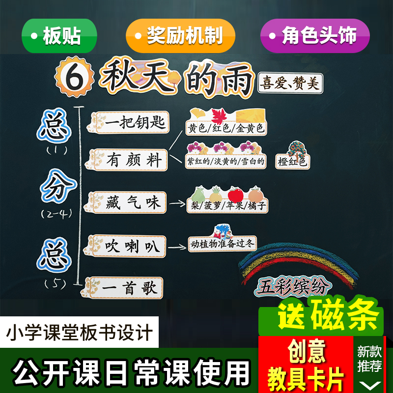 秋天的雨板书设计小学三年级上册公开课老师教学比赛黑板教具卡片