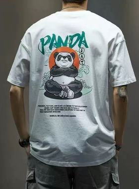 夏季国潮纯棉短袖t恤男夏季新款宽松潮牌ins大码五分半袖白色体恤