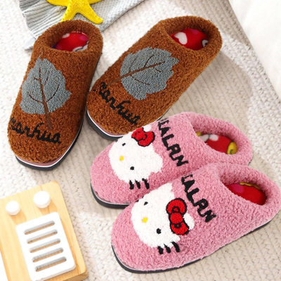 泰迪绒布手工保暖棉拖鞋防滑底加绒加厚男女秋冬款 居家成品拖鞋