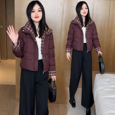 超好看冬装格子外套棉衣女