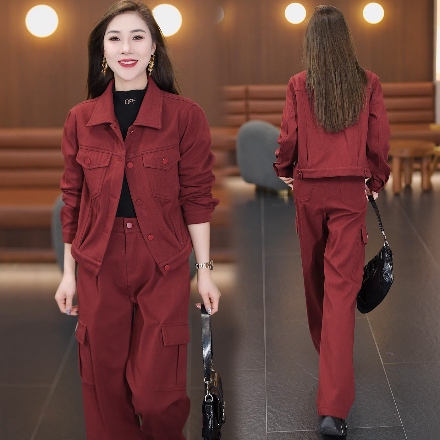 韩系一整套深冬穿搭牛仔套装女2025冬装加绒加厚外套阔腿裤两件套