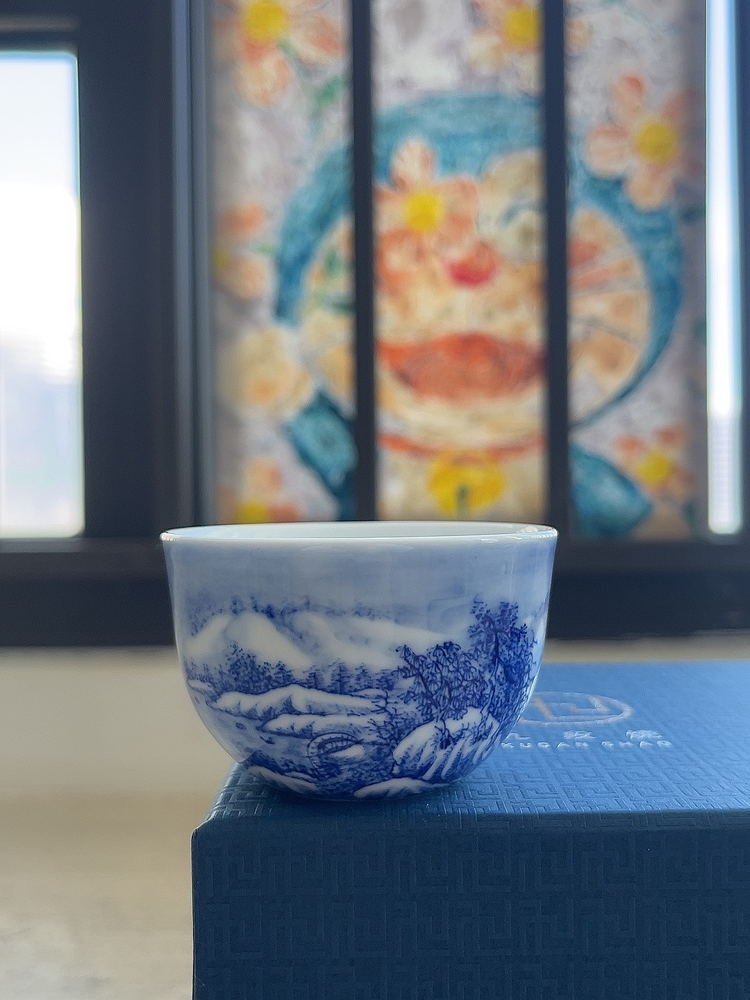 景德镇九段烧妙手青花款雪景山水小缸杯鸡缸杯手绘山水主人杯茶杯