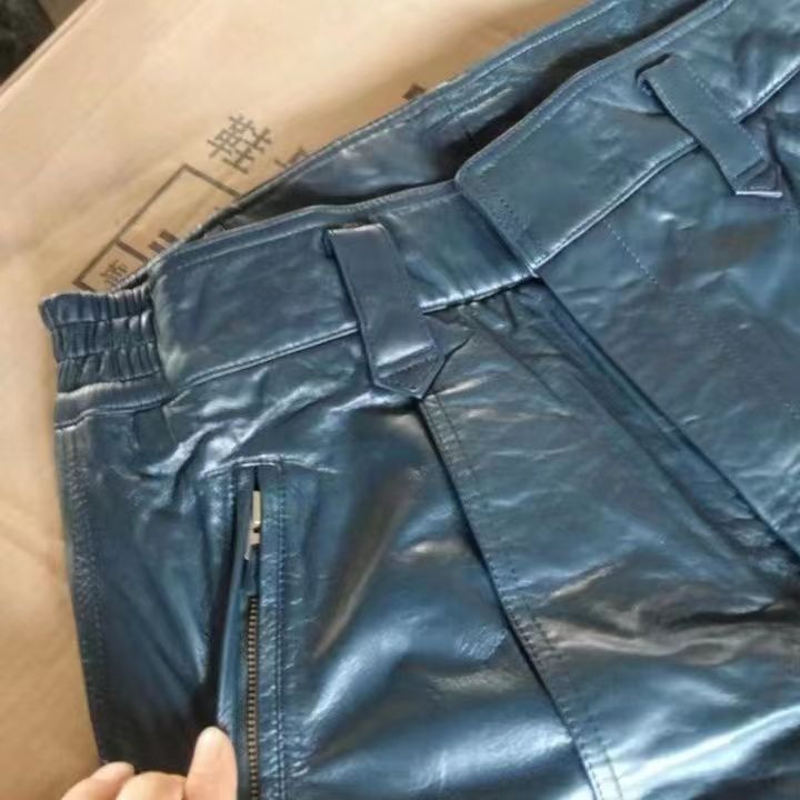 02八成新飞行皮裤真皮皮裤男士冬加厚宽松摩托车中老年冬飞真皮裤