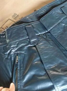 02八成新飞行皮裤真皮皮裤男士冬加厚宽松摩托车中老年冬飞真皮裤