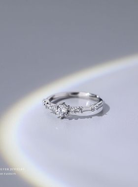 云小舒韩版ins小众设计极简不规则锆石质感S925纯银开口细戒指女