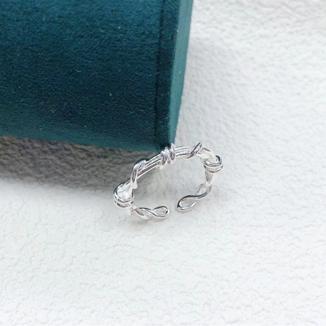 s925纯银麻花缠绕戒指女轻奢高级感小众冷淡风开口可调节指环