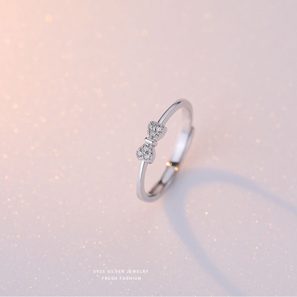925纯银蝴蝶结戒指女轻奢简约INS小众小众设计开口戒子手饰可代发