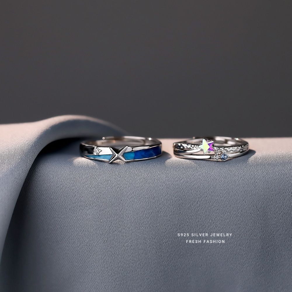 【芒星爱河】情侣戒指s925纯银小众设计珐琅幻彩对戒情人节礼物