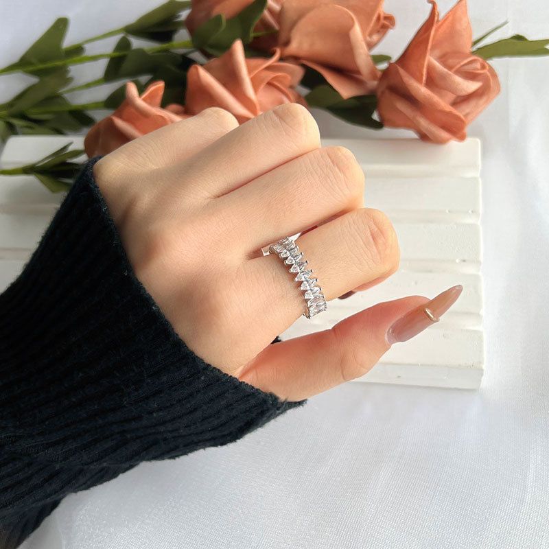 微镶锆石戒指925银饰品设计感马眼排戒欧美戒指女不掉色爆款