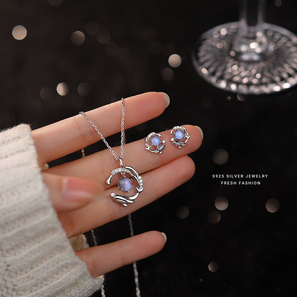 s925纯银琉璃石如鲸入海52赫兹项链女时尚小众锁骨链生日礼物代发