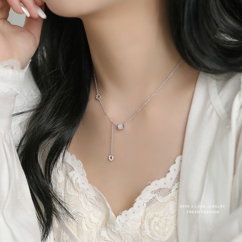 S999纯银小蛮腰项链女流苏几何个性小众轻奢感ins百搭锁骨链