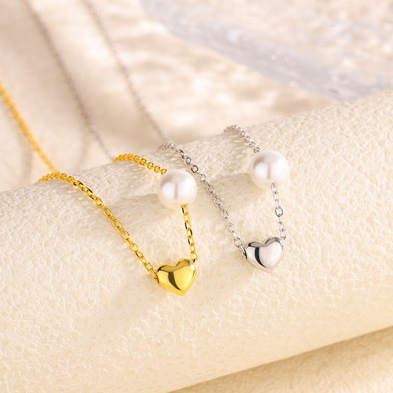 S999纯银爱心珍珠项链女韩版轻奢小众设计锁骨链简约时尚颈链项饰