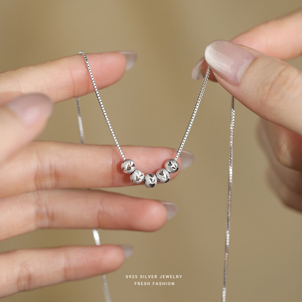 创意个性S925纯银磨砂闪花转运珠项链女小众时尚百搭DIY锁骨链女