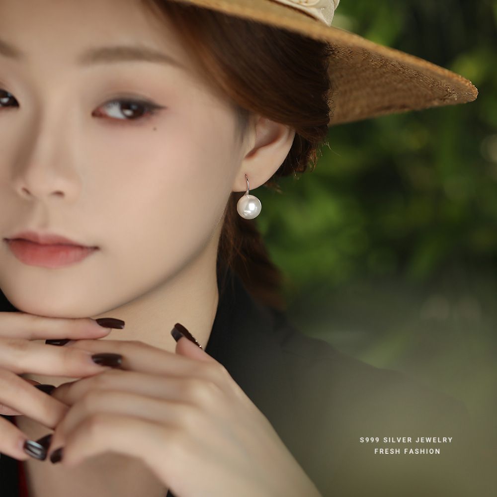 韩版施家珠高跟鞋耳钉女s999纯银时尚高级感耳钩百搭足银耳环轻奢