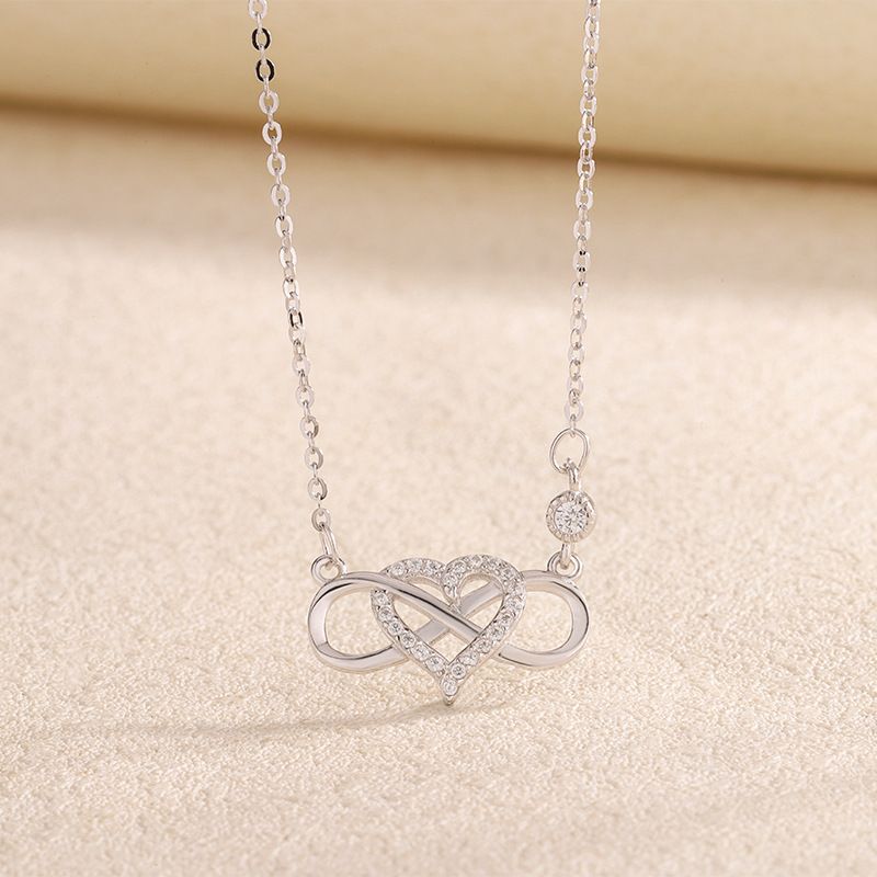 S925纯银无限的爱项链女 百搭韩版配饰轻奢心形吊坠高级感锁骨链